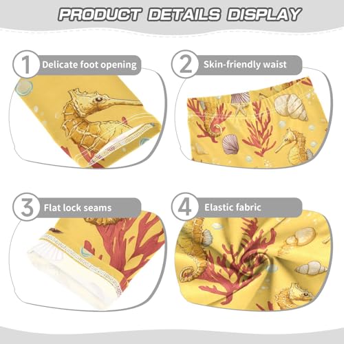 Seahorse Coral Yellow Girls Leggings Ultra Soft Compression Yoga Gym Pants for Kids 4-10T3