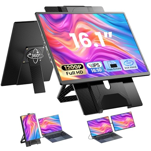 Enzion Laptop Screen Extender 16.1', 1200P FHD, Portable Monitor 360° Rotating Detachable Stand, Height Adjustable Laptop Monitor Extender for 13-17.5', Plug-Play for Mac/OS/Wins/Chrome/Dex