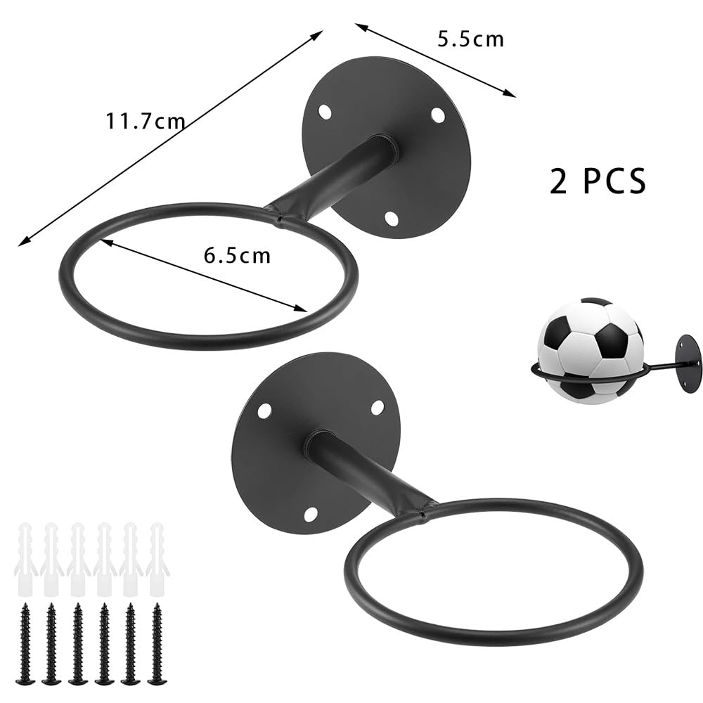 Soporte de Pared para Balones Universal Metal con Tornillos Almacenamiento para Rugby Voleibol Pantalla Negro