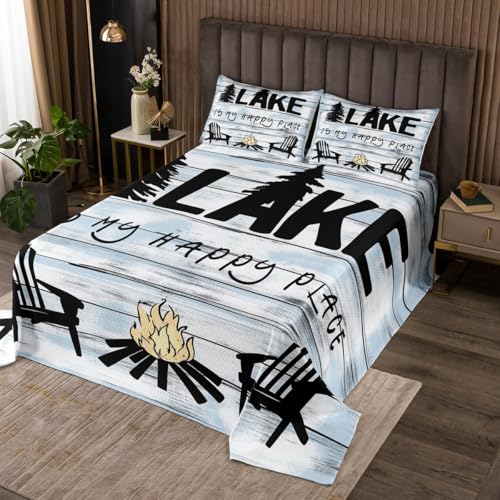 jejeloiu Boys Girls Camper Coverlet Set Queen Size, Happy Camping Quilted Coverlet RV Camping Bedspread Kids Teens Bedroom Decor 3Pcs