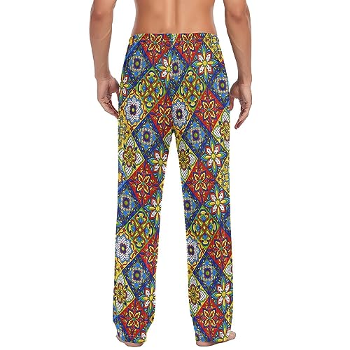 Mexican Mandala Flowers Pajama Pants Talavera Ceramic Tile Lounge Sleepwear PJs Men's Pajama Bottoms Sleep Pants L2