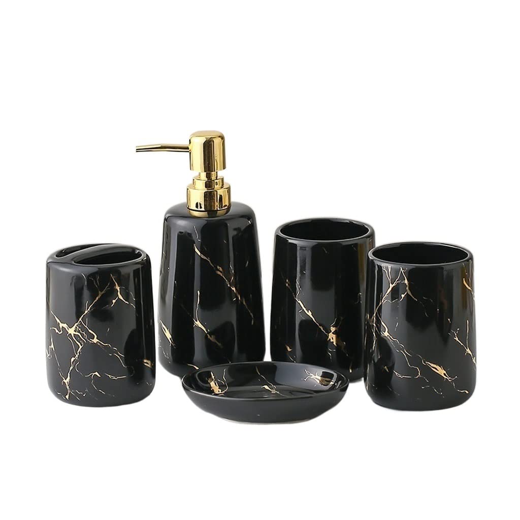 Kitchen Soap Dispenser Soap Dispenser Set, Bathroom Supplies, Ceramic Mouthwash Cup, Toothbrush Holder, Soap Dispenser, Soap Dish, Five-piece Set Handsoaps Dispenser(A)