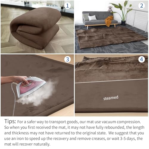 Image of Baby Play Mat for Floor,1.3 inch Thick Elasti-Foam 74x50 Playpen Mat for Toddlers Infant kids,Water-Repellent Soft Coral Velvet for Tummy Time, Non-Slip Backing for Crawling,Tatami Style(Dark Brown)