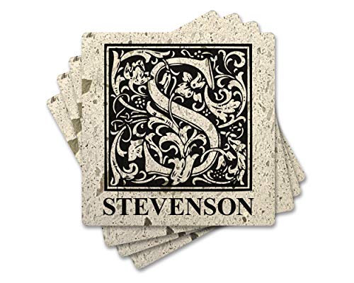 Personalized Coaster Set of 4-4 White Stone Monogram Coasters Terrazzo Style White Stone Customized Coaster Set for Wedding Present Housewarming Gift Design 1