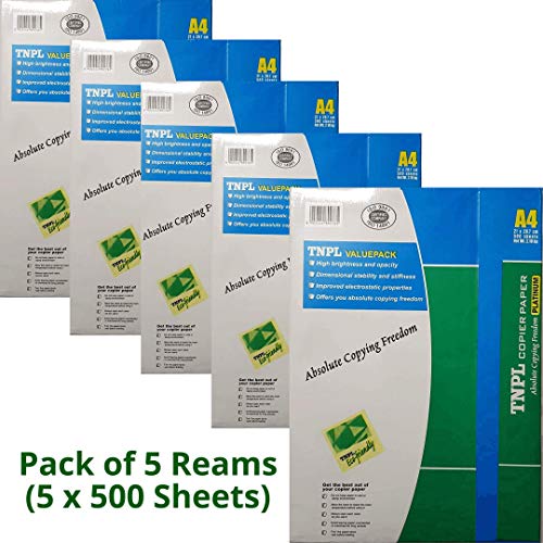 Image of TNPL PACKWELL A4 Size Sheet 70 GSM Blank (Unruled) Bright White Copier Printer Xerox Paper in bulk - Pack of 5 Reams (5 x 500 Sheets)