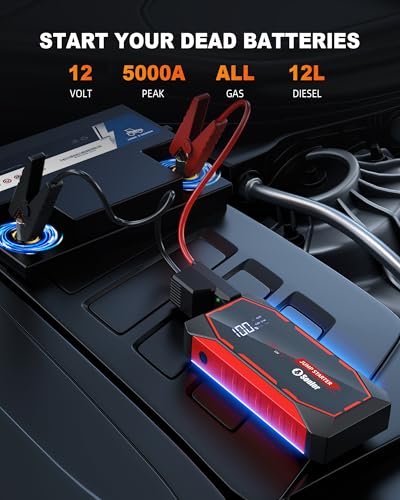 Image of Jump Starter, 5000A Battery Jumper Starter Portable, Car Battery Jump Starter, Power Booster Pack 12V Lithium Jump Box with Jumper Cable and LED Lights (All Gas / 12L Diesel Engines)