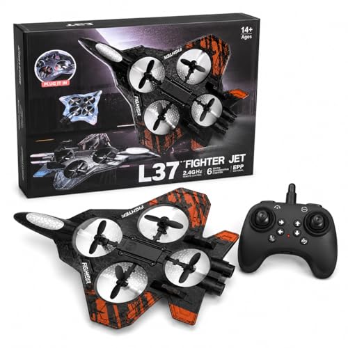 Image of L37 Fighter Jet Drone with 2.4GHz Remote Control, 360 Degree Flip Stunt Action RC Quadcopter | Lightweight EPP Foam Flying Toy Airplane for Kids, Beginners & Adults