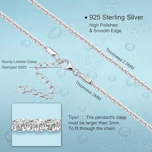 CASSIECA 2 Stück Silber Halskette Layered Sterling Silber Stapelbare Kette Glänzende Diamantschliff Popcorn-Kette für Frauen Mädchen