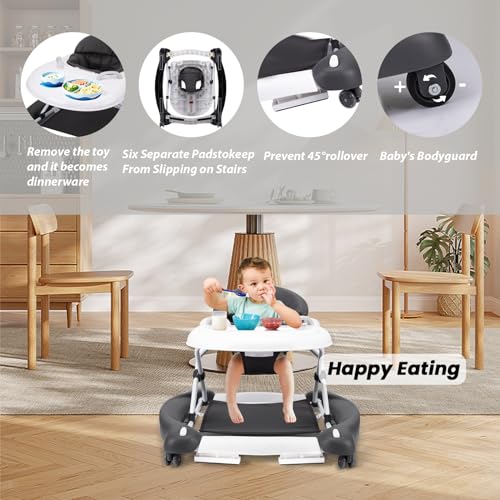 baby walker 5-in-1 baby walkers for boys and girls 6-12 months with bouncer removable footrest feeding tray amp music foldable amp adjustable activity walker for 6-18 months toddler infant