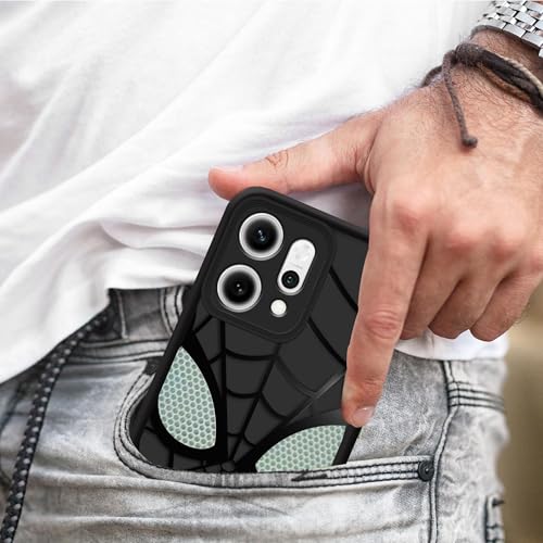 Image of Stylish Spider Back Case Cover Compatible for Oppo Reno 14 Pro 5G | Spidey Face Mask Case | Soft Silicone | Camera & Full Body Protection | Shock Proof | (Black)