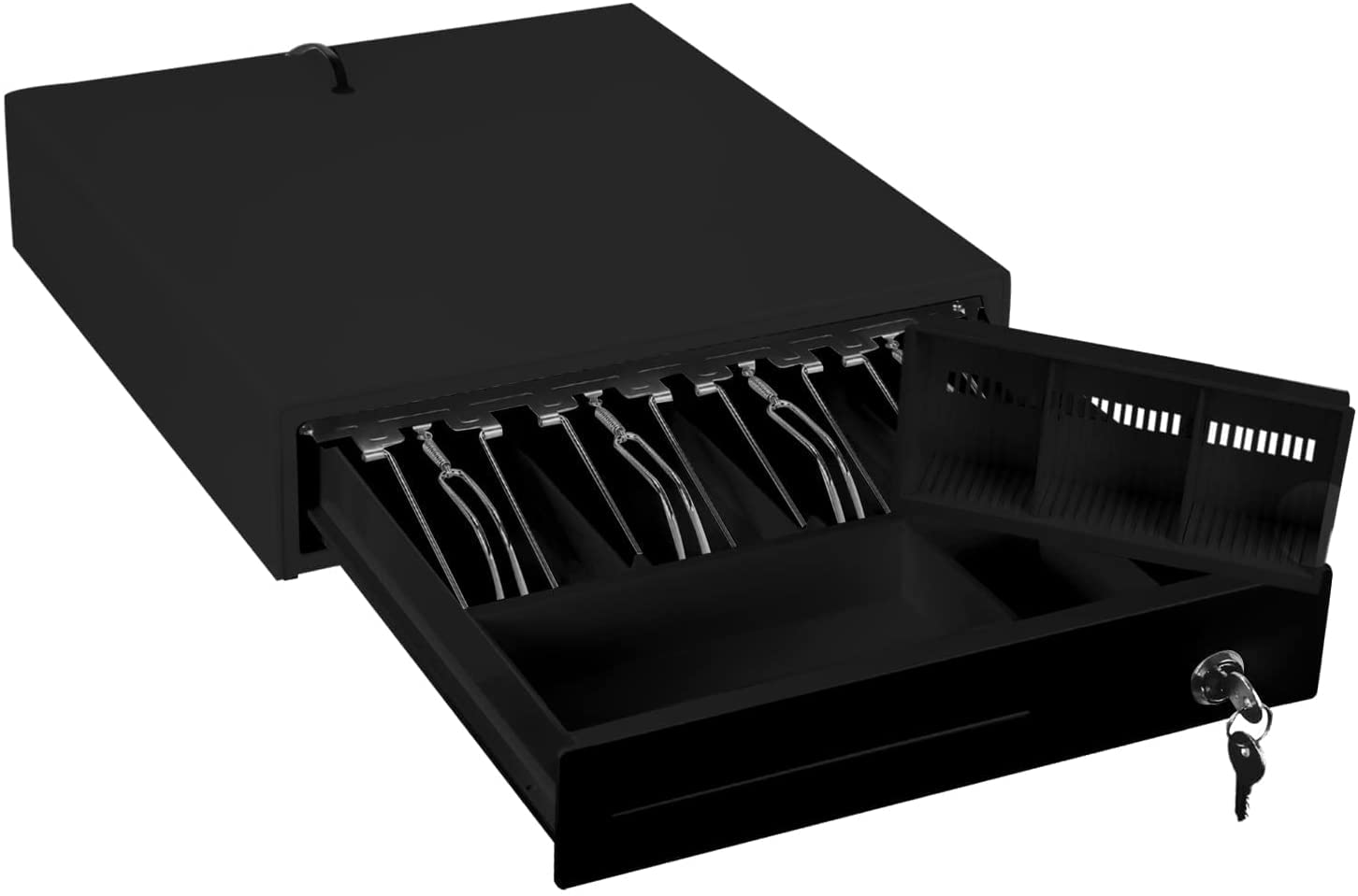 Overa Auto Open Cash Register Drawer Insert Tray 5 Bill 5 Coin for Point of Sale System with Removable Cash Tray Media Slot Key-Lock for Small Businesses Retail