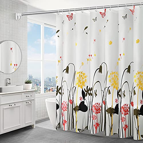 mumbi Shower Curtain Shower Curtains 180 x 200 cm Bath Curtain Replacement Curtain Flower Meadow, W 70.9" x L 78.7" (1 Panels)