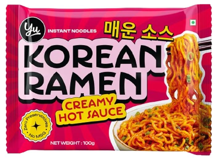 Creamy Hot Sauce Korean Ramen - Zero Preservatives & No MSG - 100% Natural Ingredients & Veg - Instant Noodles Ready in 6 Mins - 100g - Yu