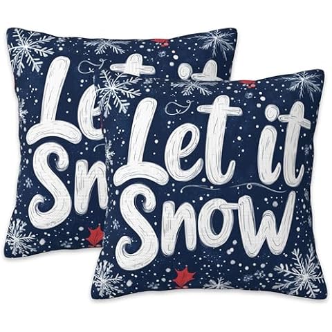 Gnhkmw Christmas Pillow Covers 18X18, Let it Snow Decorative Throw Pillow Covers, Winter Christmas Snowflakes Pillow Cover Pillowcase Cushion Case for Home Sofa Couch Indoor Outdoor Set of 2 Cover