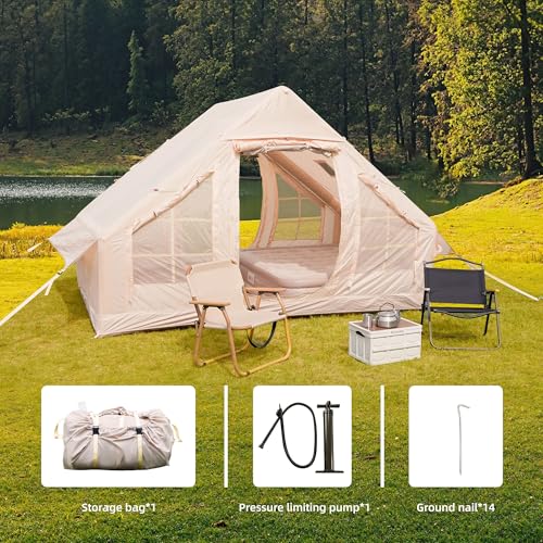 Carpa Inflable para Camping, 4 Estaciones, Beige miniatura 5