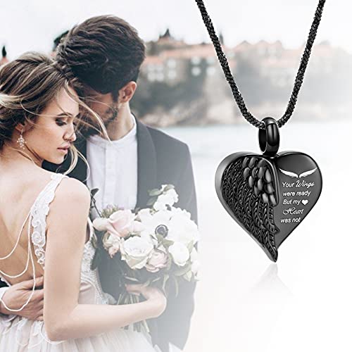 Yinplsmemory Love Heart Urn Necklace For Ashes Keepsake Memorial Cremation Jewelry Stainless Steel Angel Wing Ashes Holder Memorial Gift For Loss Of Father/Mother/Pet (Black) #TOP5