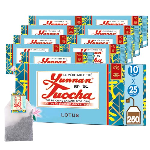 Yunnan Tuocha Zouji - Té Tuocha de Lotus - Orgánico - Calmante y relajante - 250 bolsas (10 x 25) - 500 g - Original Yunnan