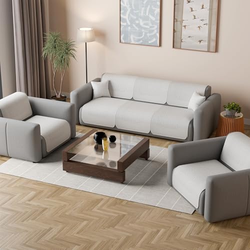 Image of Kuber Industries 5 Seater Sofa Cover | Slipcover for Living Room | Thick & Cozy | Non-Slip Comfort Sofa Cover Set | Columbia 258003 - Cream