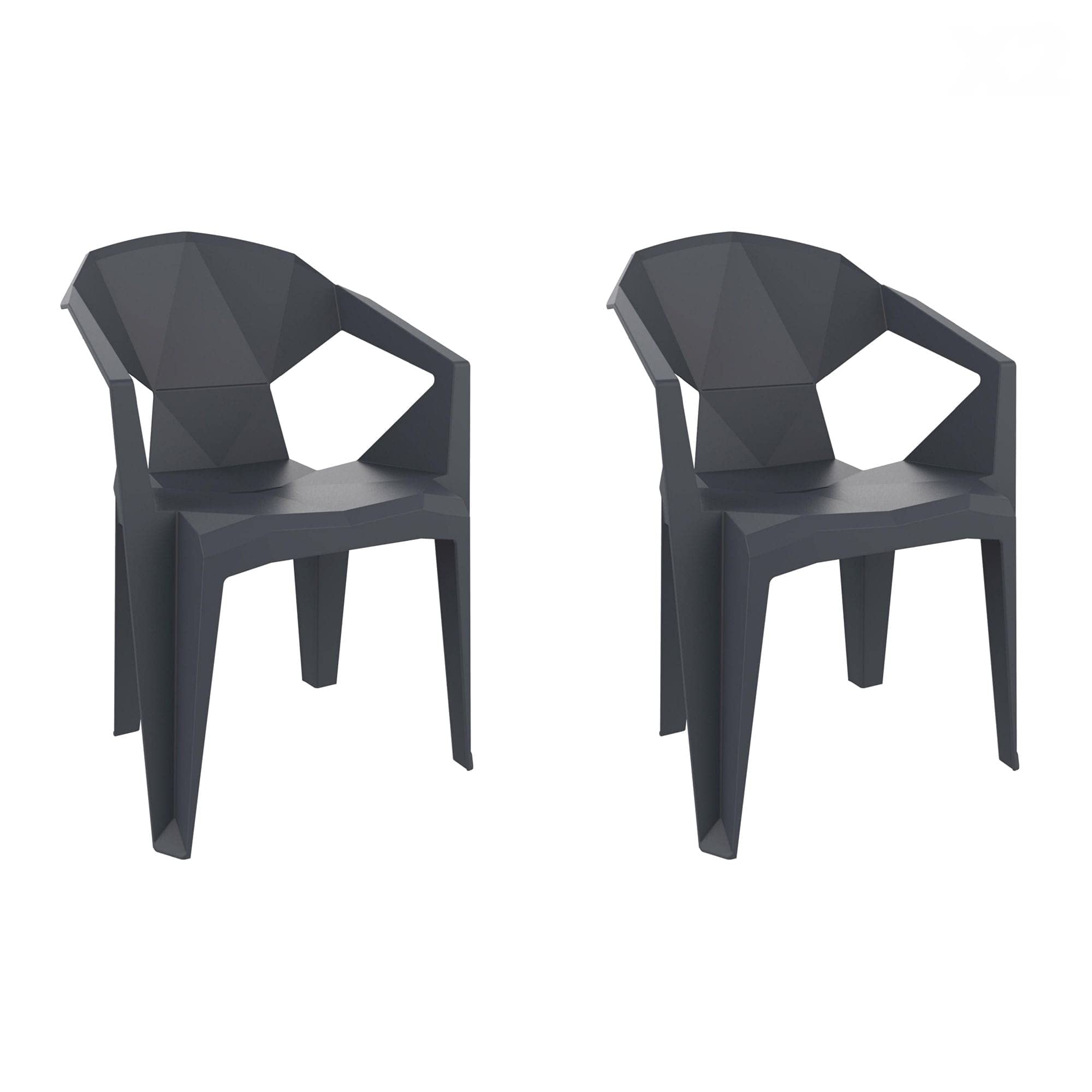 garbar Delta Set 2 Silla con Brazos Exterior | jardín, terraza, balcón, Picnic, Camping, Catering, Eventos, reuniones | diseño, Ligero, apilable | Gris Oscuro