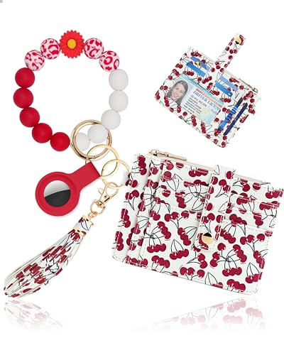 Image of Wristlet Wallet for Women, Keychain Wallet with AirTag Holder | 9 card slots,ID window & zipper pocket,RFID,beaded wrist strap and compact design for travel,shopping and daily carry.
