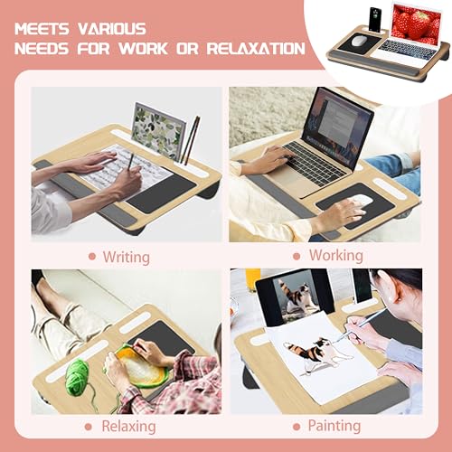 BORNOON-Lap-Laptop-Desk-Fits-Up-to-17-Inch-LaptopPortable-Lap-Desk-with-Pillow-Cushion-Anti-Slip-Mouse-pad-Storage-FunctionHome-Office-Students-Use-as-Computer-Laptop-Bed-Table-Wood-Grain