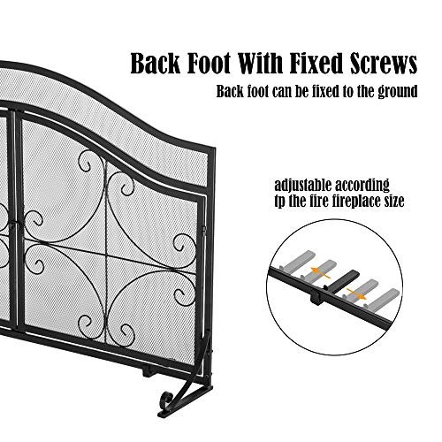 VINGLI Wrought Iron Fireplace Screen with 2 Magnetic Doors, Fire Place Panel Free Standing Gate with Mesh Cover for Baby Safe, Spark Guard and Wood Burning Hearth Accessories