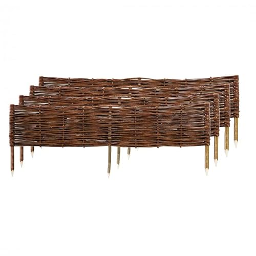 Lot de 4 Bordures de Jardin Bois tressé en Osier et noisetier 1m x H 35 cm délimitation Bordure de pelouse Plates-Bandes Petite clôture Bois palissade