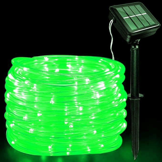 TTY Solar Rope Light, 10M 100LED Solar String Lights, 8 Modes Waterproof Outdoor Indoor Tube Light Copper Wire Fairy Lights for Garden Fence, Patio Yard Party, Wedding Tree, Christmas (Green)
