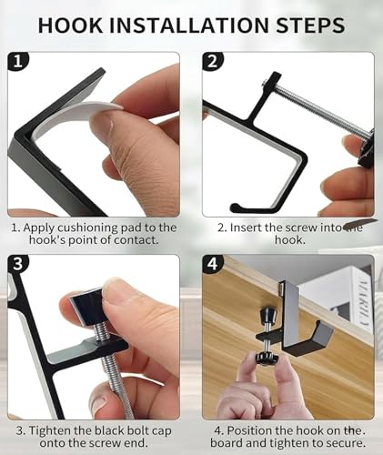 Image of Headphone Stand, Dual Hook Headphone Holder for Desk with Table Clamp, Under Desk Headset Stand Bag Hanger for Gaming and Office Setup, WhiteAlloy Construction