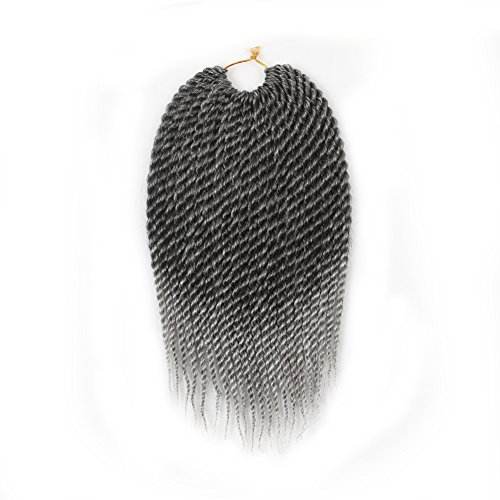 8pcs 12inch 22Strands Ombre Senegalese Twist Hair Crochet Braid Synthetic Hair Extensions 75g/Pack (1b/Gray#, 8Pack)