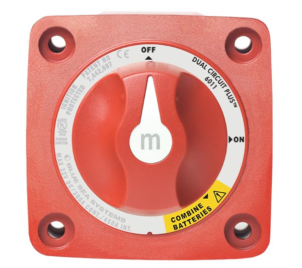 Image of Blue Sea Systems Mini Dual Circuit Plus Battery Switch, Red, 6011 m‑Series
