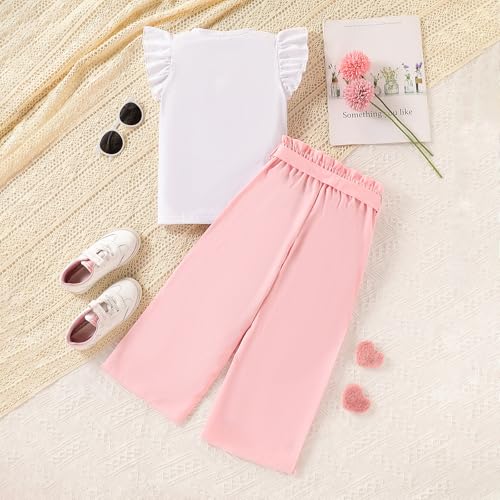 Image of Yoxindax Girls' 2-Piece Clothes Bow Print Zip-Up Hoodie Contrast-Color Wide-Leg Pants Winter 7-14Y Outfits Set