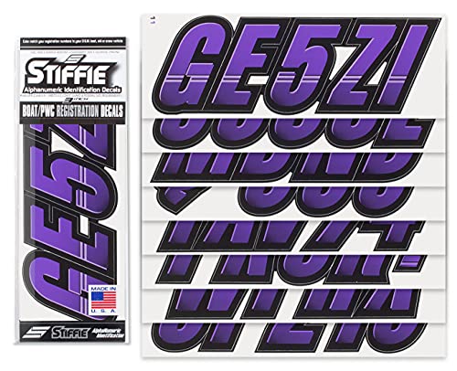 Image of STIFFIE Techtron Purple /Black 3 inch Boat & PWC Registration Decals • Numbers Letters Stickers