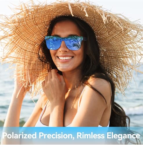 Image of UV400 Rimless One-Piece Lens Reflective Sun Glasses for Men & Women