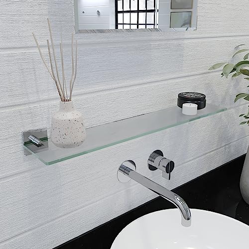 Croydex Chester Flexi-Fix Easy Fit Screw Or Glue Glass Bathroom Shelf, 2.1In X 24.3In X 5.3In, Chrome #TOP24
