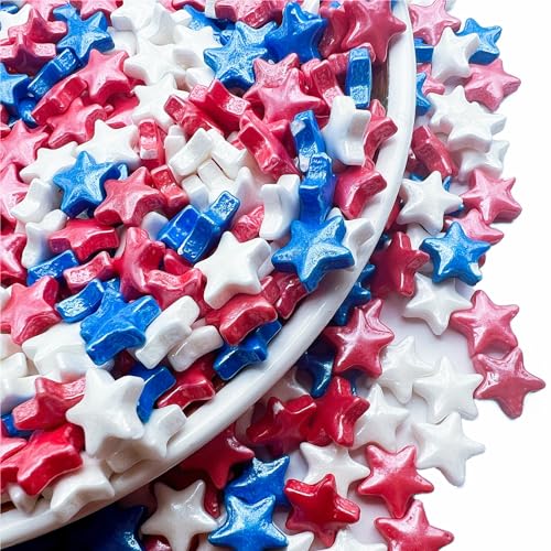 SE Si&Moos Edible Patriotic Stars for Cake Decorating Red White and Blue Sprinkles Fourth of July Cake Decorations Star Cupcake Decorations Shower Party Holiday Supplies 3 OZ