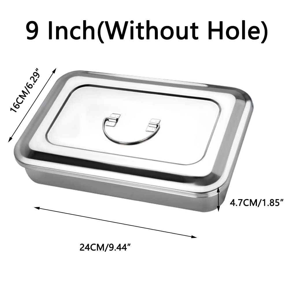 304 Edelstahl Medizinische Sterilisator Box Chirurgische Instrumente Aufbewahrungsboxen für professionelle Chirurgie, Tierärzte, Schönheitssalon, Zahnarztgebrauch (22,9 cm (ohne Loch))