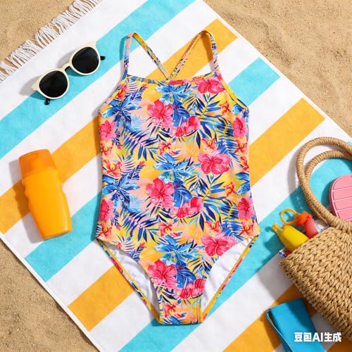 Image of Girls One Piece Swimsuit, Quick Dry Cute Bathing Suit for Kids, Comfortable Swimwear for Beach for 5-12 Years