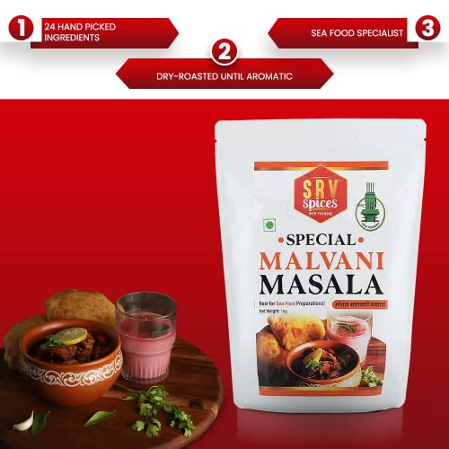 Image of SRV SPICES Special Malvani Masala | Iron Pounded Coastal Region Masala| | Authentic Seafood Masala | Made with 24 Handpicked Ingredients | 57 Years of Expertise | 1kg Pack