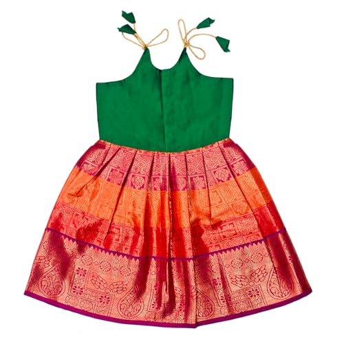 Chandrakala kids pattu Frock for Girls Readymade South Indian Traditional Pattu Pavadai Party Wear Dress (KL119-P)2