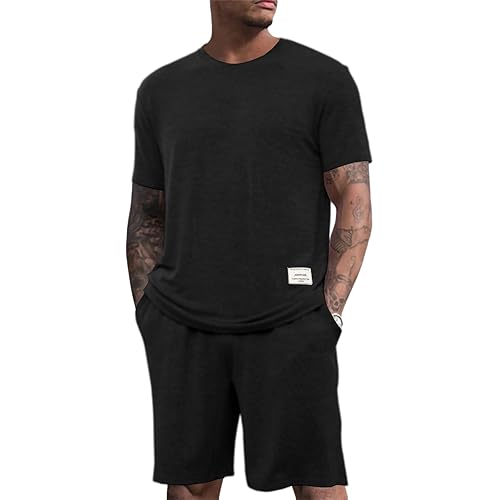 Lexiart Men's Casual 2 Piece Outfits-Athletic Tracksuit Summer Short Sportswear Workout Set