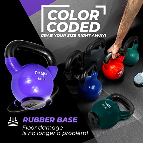 Image of Yes4All Kettlebells Rubber Base, Kettlebell Set for Women, Strength Training Kettlebells Weights (10-65 lbs)