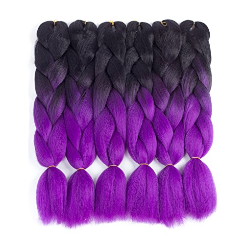 Dingxiu (3Packs,24inch) Ombre Braiding Hair Extensions Afro Jumbo Braids Synthetic Fiber Hair Two Tone Twist Braiding hair 100g/Pack (Black-Purple)