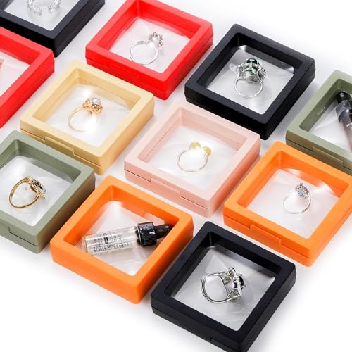 Image of Floating Display Frame, Coin Display Case, Dustproof PE Film Transparent Jewelry Storage Box for Ring Necklace Bracelet, Floating Display Case for Coin, Jewelry(Small 10 pc, Multi Color)