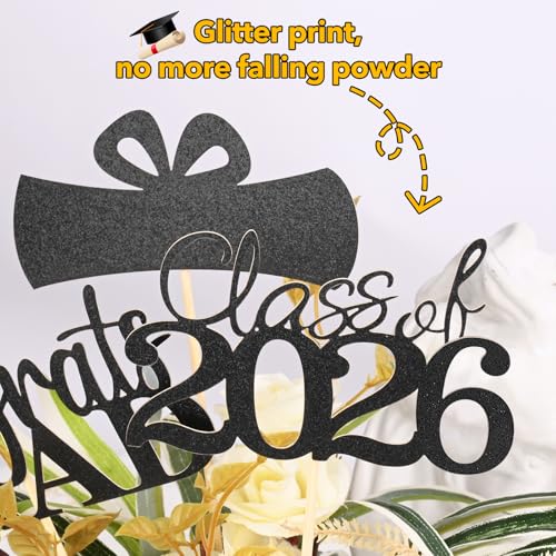 Image of Graduation Decorations 2026, 20 PCS Sparkling Black Double-Sided Centerpiece Sticks for Tables, Class of 2026 Table Toppers and Party Supplies