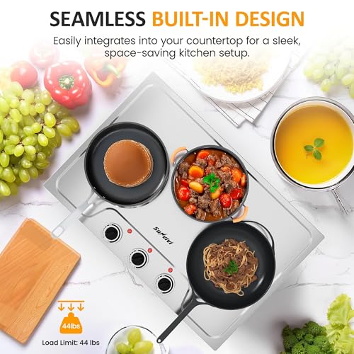 Image of Sunvivi 1800W Triple Burner Portable Electric Ceramic Stove - Knob Control, Indicator Light, Compatible with All Cookware, Ideal for Multiple Cooking Scenarios, Silver