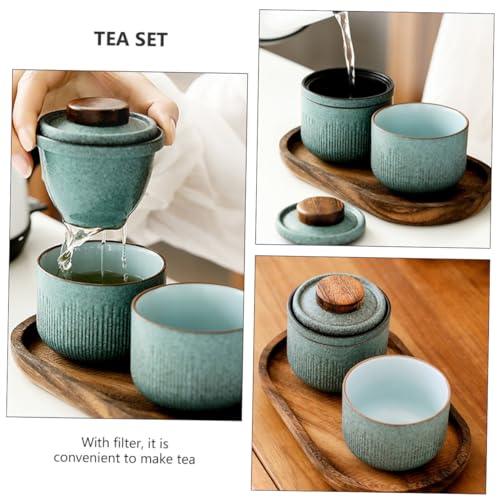 Taza de viaje individual de cerámica verde con estuche protector 6