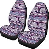 Car Seat Cover Purple Traditional Ethnic Elephant Pattern Front for Cars, Easy to Install Cover Set, Accessories Auto Trucks Van SUV,2 Packs