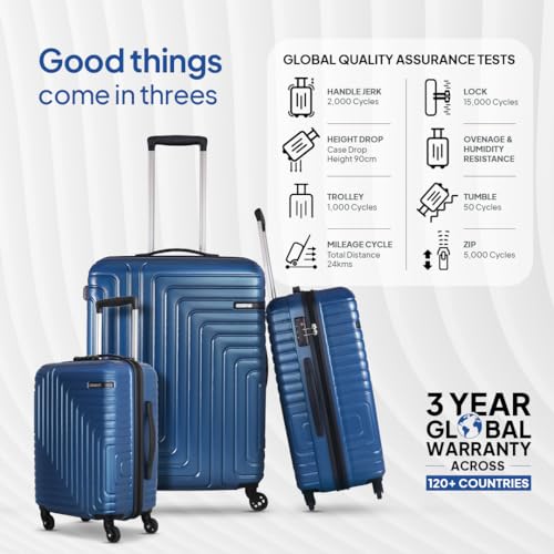 Image of American Tourister Ivy Nxt 3PCSET 4 Spinner Wheels Hard Luggage Polycarbonate Check-in Trolley Bags for Travel with Mounted TSA Lock for Unisex - Blue, Small,Medium, Large, 79 cm