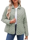 Women's Winter Quilted Jackets Long Sleeve Button Down Diamond Puffer Jacket Outerwear Coats with Pockets